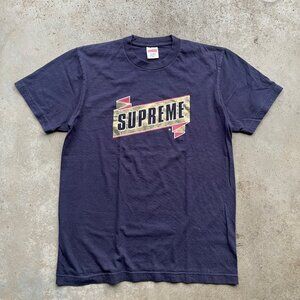 Supreme Emblem Box Logo T-Shirt Navy Blue Size: Medium USA Made